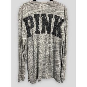 VICTORIA'S SECRET PINK Gray Marl Bling Sequined Pocket Tunic Tee Long Sleeve XS